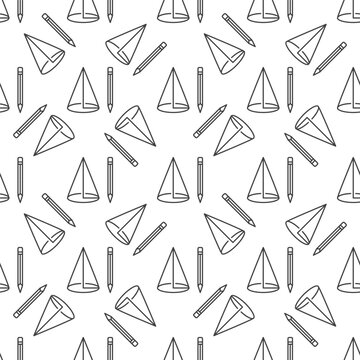 Cone with Pencil vector concept outline seamless pattern