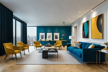 Fototapeta premium HOME INDOOR INTERIOR SOFA SET AND PAINTING ON WALL AI GENERATED