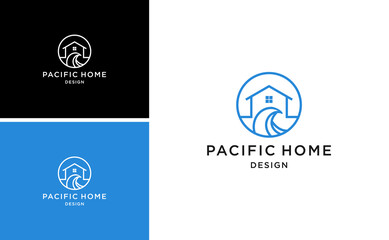 Pacific Home Wave Logo Design. Water House Vector Template