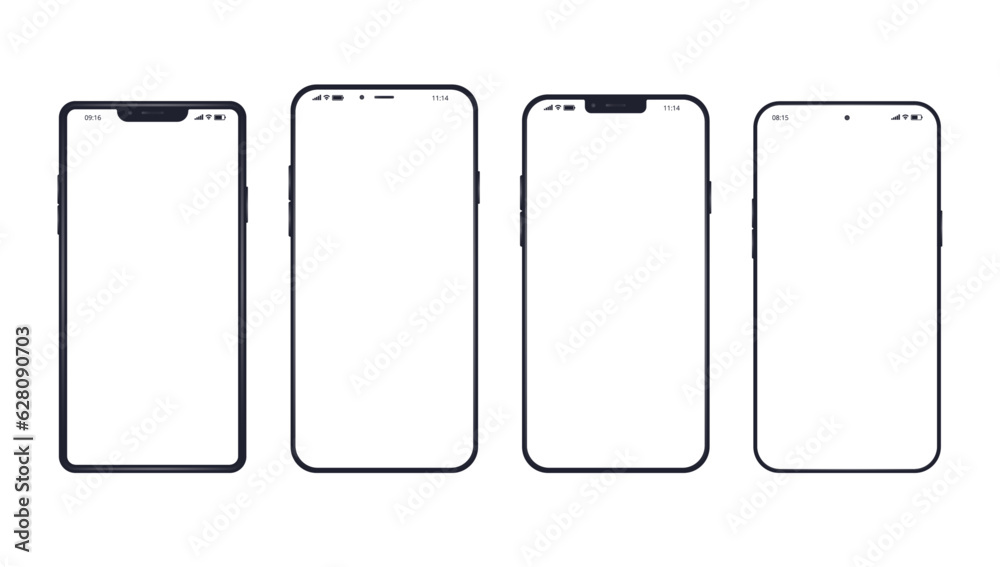 Poster flat design vector phones collection - illustration of various unbranded mobile devices with white e