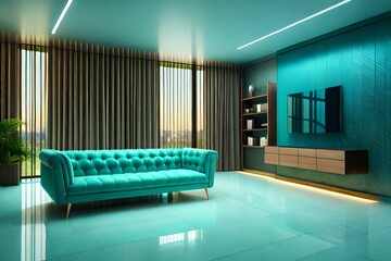 HOME INDOOR INTERIOR SOFA SET AND PAINTING ON WALL AI GENERATED