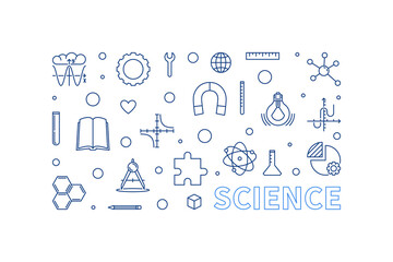 Science minimal vector horizontal outline illustration or banner
