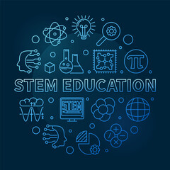 STEM Education vector outline circle shaped illustration. Science blue banner