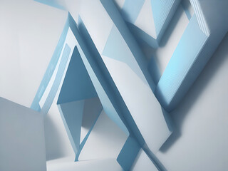 Beautiful futuristic Geometric background for your presentation. Textured intricate 3D wall in light blue and white tones. AI generated 