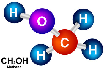 Methanol molecular models and chemical formula