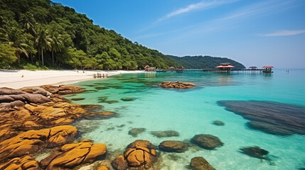 Fototapeta premium Beautiful beach at Perhentian islands, Malaysia. Generative AI
