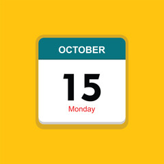 monday 15 october icon with yellow background, calender icon