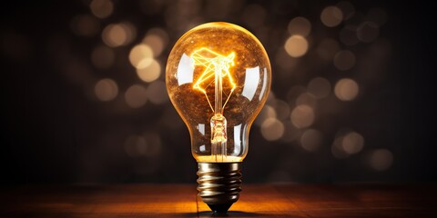AI Generated. AI Generative. Electricity light lamp bulb on dark black background. INterior glowing decoration mockup. Graphic Art