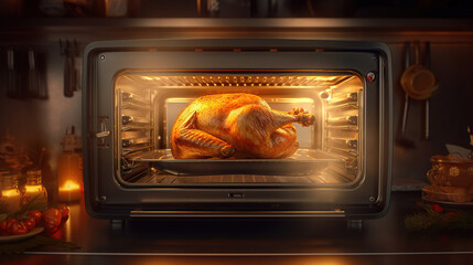 Obraz premium Mouthwatering Christmas Turkey Baking in the Oven. Generative AI