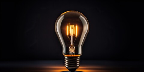 AI Generated. AI Generative. Electricity light lamp bulb on dark black background. INterior glowing decoration home interior art - obrazy, fototapety, plakaty
