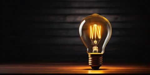 AI Generated. AI Generative. Electricity light lamp bulb on dark black background. INterior glowing decoration home interior art
