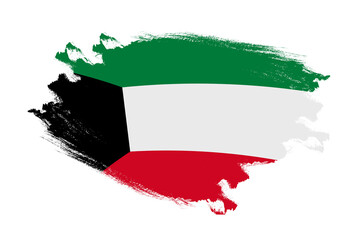 Abstract stroke brush textured national flag of Kuwait on isolated white background
