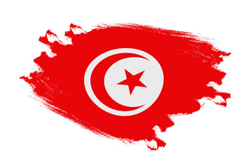 Abstract stroke brush textured national flag of Tunisia on isolated white background
