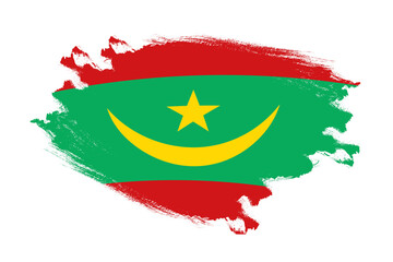 Abstract stroke brush textured national flag of Mauritania on isolated white background
