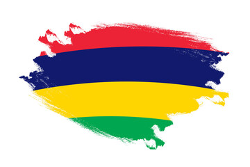 Abstract stroke brush textured national flag of Mauritius on isolated white background