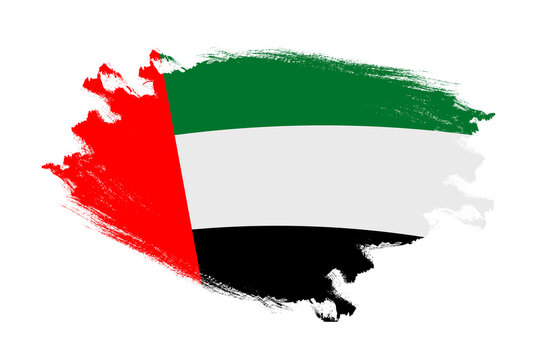 Abstract stroke brush textured national flag of United arab emirates on isolated white background