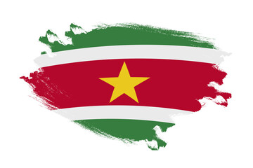 Abstract stroke brush textured national flag of Suriname on isolated white background