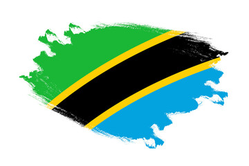 Abstract stroke brush textured national flag of Tanzania on isolated white background