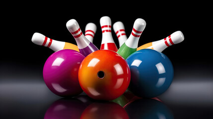 Bowling ball and skittles isolated. Generative AI