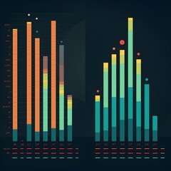 Bar chart increase in flat and glyph styles background