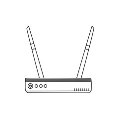 Internet router icon in doodle sketch lines. Connection data networking WiFi computer