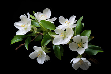 Naklejka na ściany i meble White flowers with green leaves