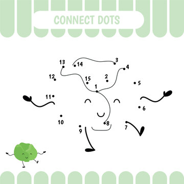 Dot to dot educational game for preschool kids. Cabbage. Activity worksheet. Counting number  handwriting practice. Vector Illustration.