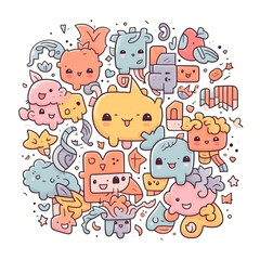 Obraz premium cute doodle puzzles cartoon style, illustrator