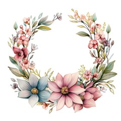floral wreath isolated on white , AI Generated