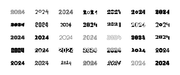 Big set of 2024 new year logo text design.