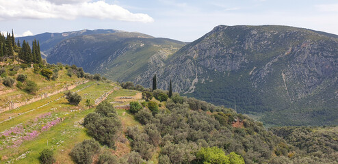 Panorama sur la montagne Grecque à Delphes - Grèce, Europe.