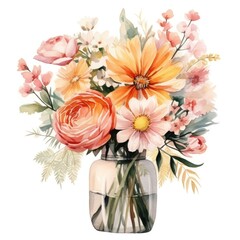 pastel colored watercolor flowers bouquet, AI Generated