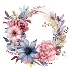 floral wreath isolated on white , AI Generated