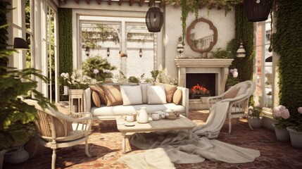 Chic Outdoor Lounge with cozy seating and elegant decor. AI generated