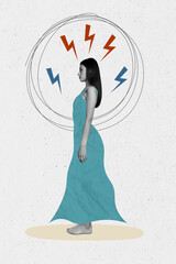 Vertical composite photo illustration collage of sleepless stressed woman with mental problems...