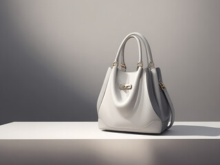 Beautiful trendy smooth youth women's handbag in gray color on a studio background. AI generated
