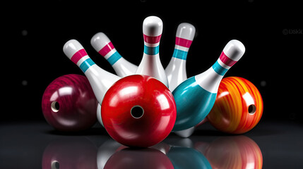 A Standalone Bowling Ball and Skittles Set the Stage for Bowling Fun. Generative AI