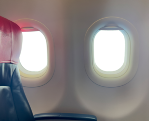aeroplane window with clear background from a big airplane airline jet