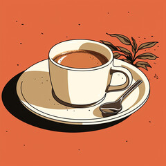 Illustration of a cup of coffee on a saucer 