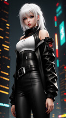 Cyberpunk Women. Futuristic cyber background. Cyber Anime Girl. 