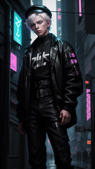 Cyberpunk man. Futuristic cyber background, Cyber Anime handsome boy.