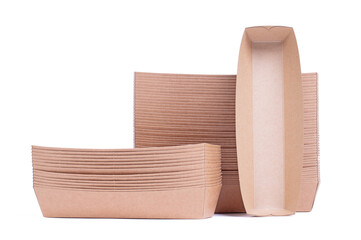 Empty disposable paper fast food tray isolated on white