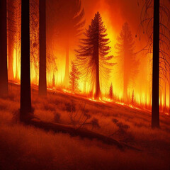 Forest fire as a result of climate change and global warming and rising temperatures.  Generative AI
