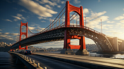 Road bridge with column supports. Generative Ai