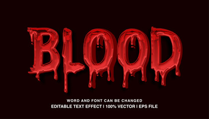 Blood editable text effect template, liquid red slime 3d bold cartoon text style - obrazy, fototapety, plakaty