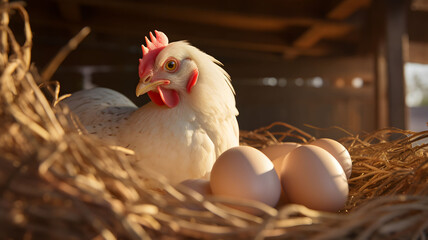 eggs at the farm, chicken and eggs, locally produced, organic, local food, roasters and chicken at the hen house, agriculture, respectful farming - obrazy, fototapety, plakaty