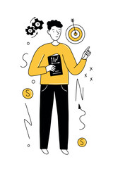 Business character with an idea in doodle style. Vector illustration for your design