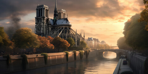 Notre Dame Paris view. Generative AI