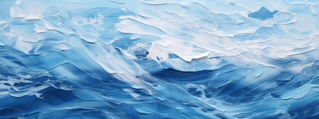 Abstract marbled acrylic oil paint ink painted waves painting texture colorful background banner - White and blue color water sea swirls wave (Generative Ai)