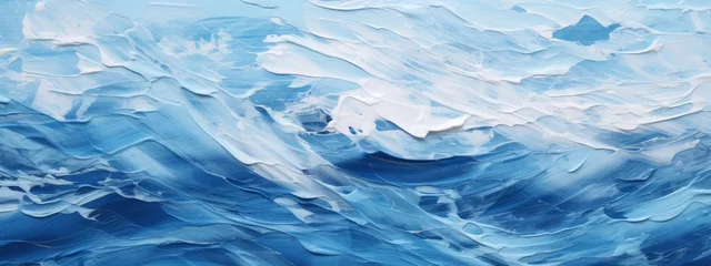 Fototapeten Abstract marbled acrylic oil paint ink painted waves painting texture colorful background banner - White and blue color water sea swirls wave (Generative Ai) © Corri Seizinger